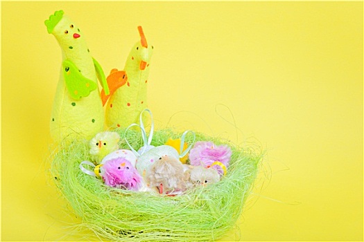复活节彩蛋,鸟窝,鸡
