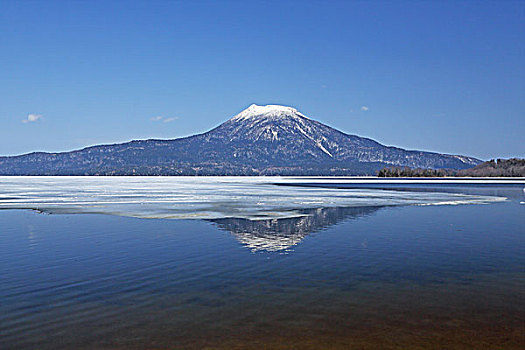 湖,山,等待,春天,北海道