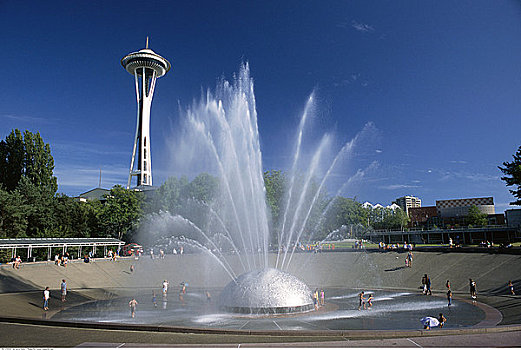太空针,国际,喷泉,西雅图,华盛顿,美国