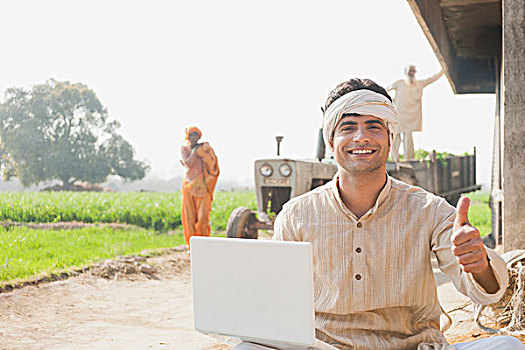 农民,笔记本电脑,展示,印度