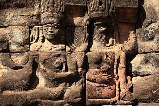 柬埔寨暹粒省吴哥王朝战象平台精美的石雕