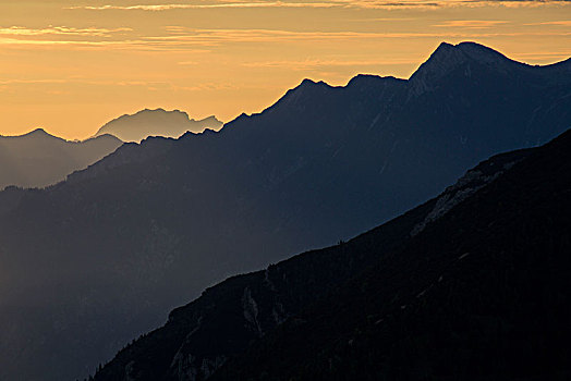 清晨,阿尔卑斯山,上巴伐利亚,巴伐利亚,德国