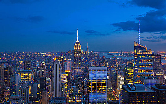 俯拍,曼哈顿中城,帝国大厦,夜晚,纽约,美国