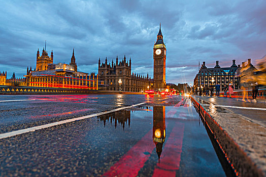 威斯敏斯特桥,威斯敏斯特宫,议会大厦,反射,大本钟,威斯敏斯特,伦敦,英格兰,英国,欧洲
