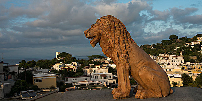 狮子,雕塑,城镇,伊斯基亚,岛屿,坎帕尼亚区,意大利