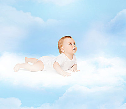 孩子,幼儿,概念,微笑,婴儿,躺着,云,仰视