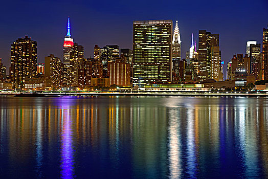 曼哈顿,纽约,天际线,日落,黃昏,东河,美国