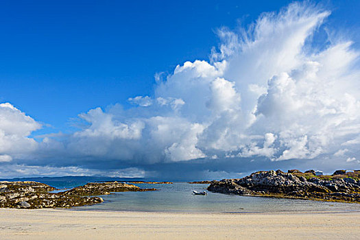 苏格兰,海岸,沙滩,积雨云,晴天,春天,英国
