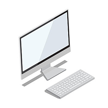 现代,电脑,大,显示器,插画,便捷,键盘,隔绝,矢量,白色背景,背景,装置,设计
