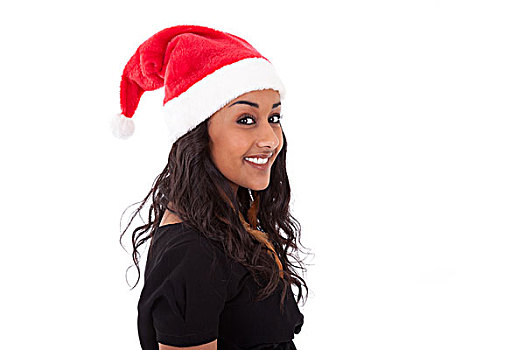 年轻,美国黑人,女性,戴着,圣诞帽