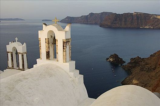 钟楼,晨光,锡拉岛,基克拉迪群岛,爱琴海,希腊