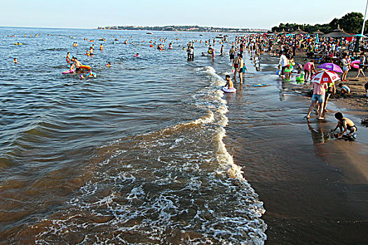 北戴河,沙滩,阳伞,夏日,浴场,游客,海边,海浪,海岸线