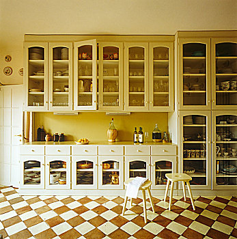 留白,存储,厨房,一个,墙壁,向上,柜厨