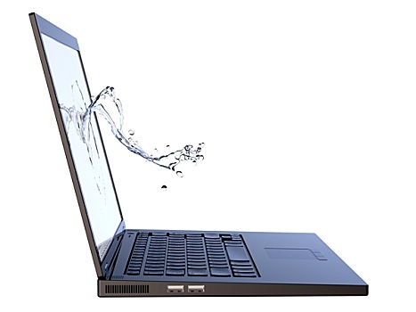 水,溅,笔记本电脑,显示屏