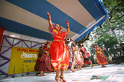 男人,唱,跳舞,艺术,收获节,十一月,达卡,孟加拉