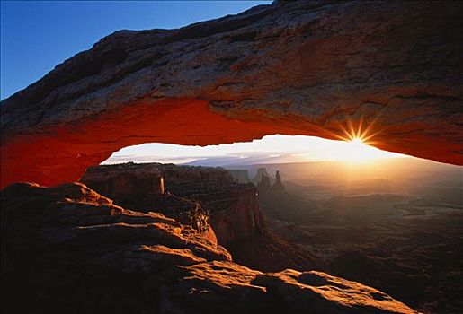日落,上方,岩石构造,峡谷地国家公园,犹他,美国