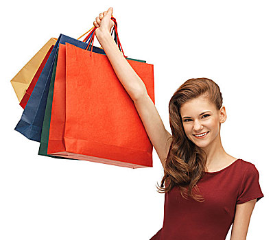 少女,红裙,购物袋