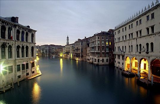 大,运河,夜晚,威尼斯,意大利,欧洲