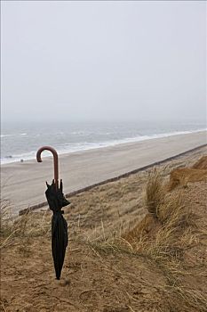 伞,雨天,红崖,北弗里西亚群岛,石荷州,德国,欧洲