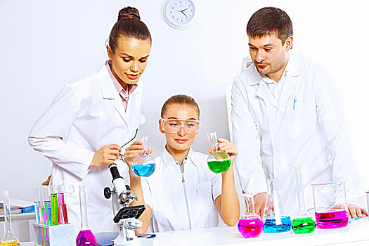 团队,科学家,工作,液体,实验室
