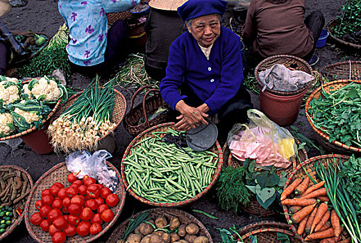 亚洲,越南,色调,老太太,菜市场