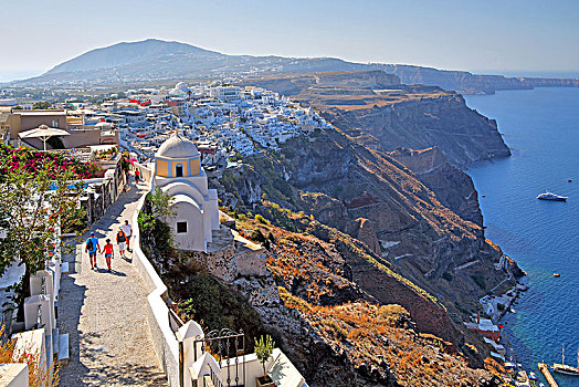 俯视,城镇,高处,全景,小路,锡拉岛,基克拉迪群岛,爱琴海岛屿,爱琴海,希腊