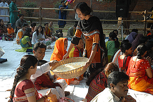 条理,稻米,油炸,人,组合,艺术,享受,庆贺,收获节,十一月,达卡,孟加拉