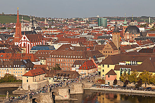 俯视,五兹堡,老,桥,教堂,市政厅,大教堂,弗兰克尼亚,巴伐利亚,德国,欧洲