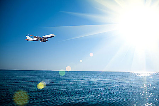 飞机,飞跃,海洋,假期,概念