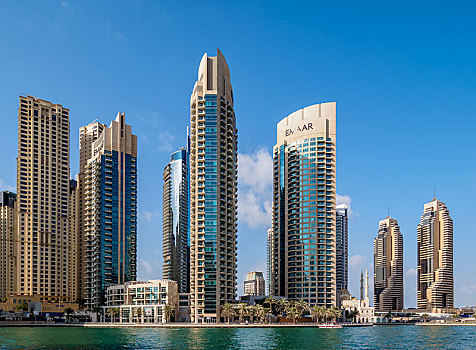 摩天大楼,水,迪拜,码头,阿联酋,亚洲