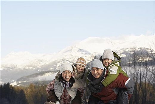 肖像,家庭,冬天,不列颠哥伦比亚省,加拿大