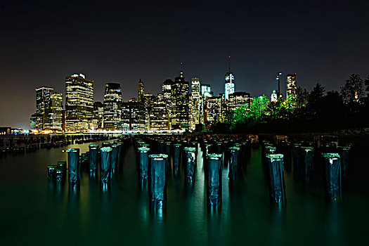 布鲁克林大桥,公园,下曼哈顿,夜晚,纽约,美国