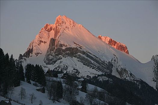 日落,山脉,吐根堡,瑞士