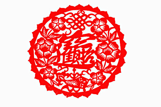 山西平遥古城的窗花剪纸,宝字梅花图