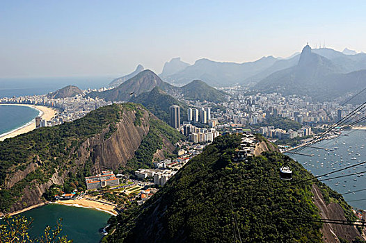巴西,里约热内卢,甜面包山,科科瓦多,右边,科巴卡巴纳海滩,左边