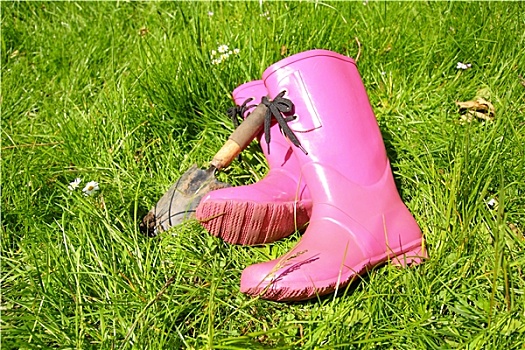 粉色,胶皮靴,春天,花园