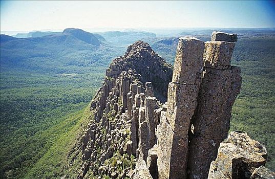 玄武岩柱,山峦,卫城,塔斯马尼亚,澳大利亚