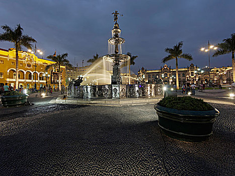 中心,喷泉,广场,利马