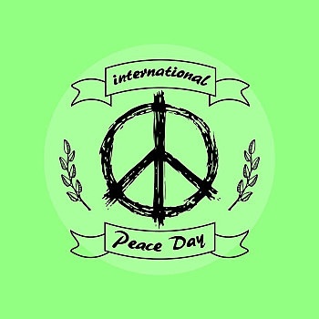 国际,平和,白天,矢量,插画,图像,象征,自由,带,叶子,隔绝,绿色背景