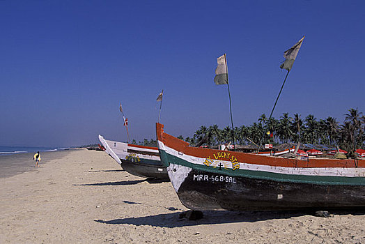印度,果阿,海滩,渔船