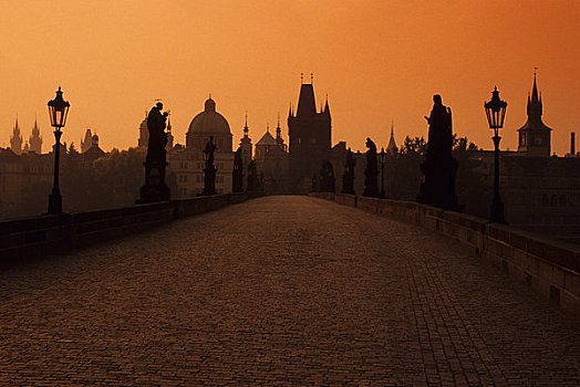 捷克共和国,布拉格,查理大桥,黎明,旧城桥塔