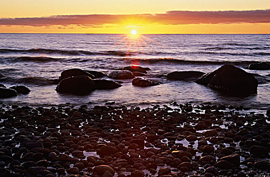 日落,上方,水,纽芬兰,加拿大