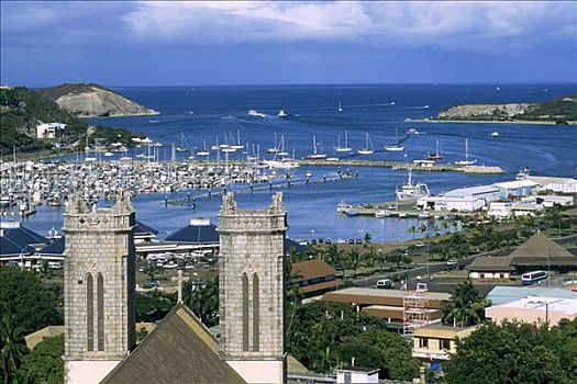 新加勒多尼亚,努美阿,摩泽尔,湾,教堂,游艇,港口,背景