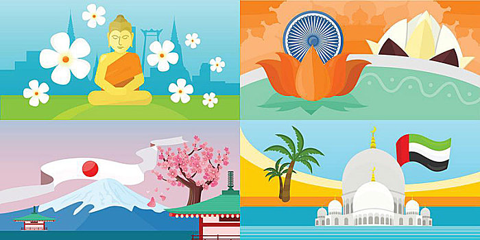 印度,酋长国,泰国,日本,旅行,海报,阿联酋,时间,概念,自然,风景,构图,著名地标建筑,设计,横图,旗帜