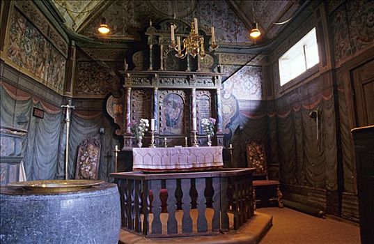圣坛,木质,教堂,挪威