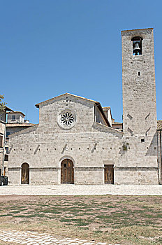 教堂,罗马式,重新设计,迟,13世纪,世纪,塔,城镇,广场,阿斯克里皮钦诺,意大利,欧洲