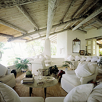度假村,热带,乡村,木质,屋顶,风景,白色,组合沙发