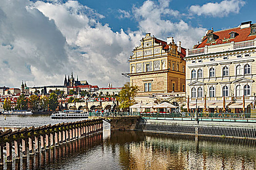 斯美塔那,博物馆,查理大桥,城堡,后面,布拉格,捷克共和国,欧洲