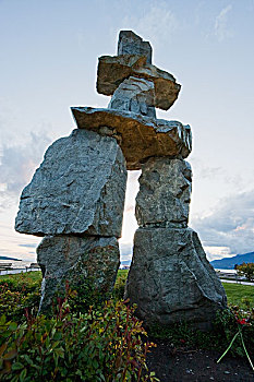 因纽石刻,英吉利湾,黄昏,温哥华,不列颠哥伦比亚省,加拿大