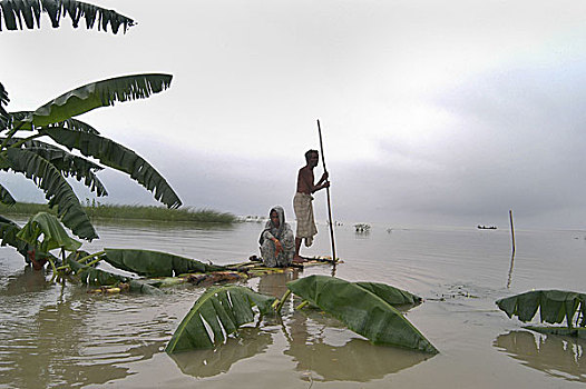 移动,联合,暂时,沙子,堤岸,侵蚀,流动,河,孟加拉,八月,2007年